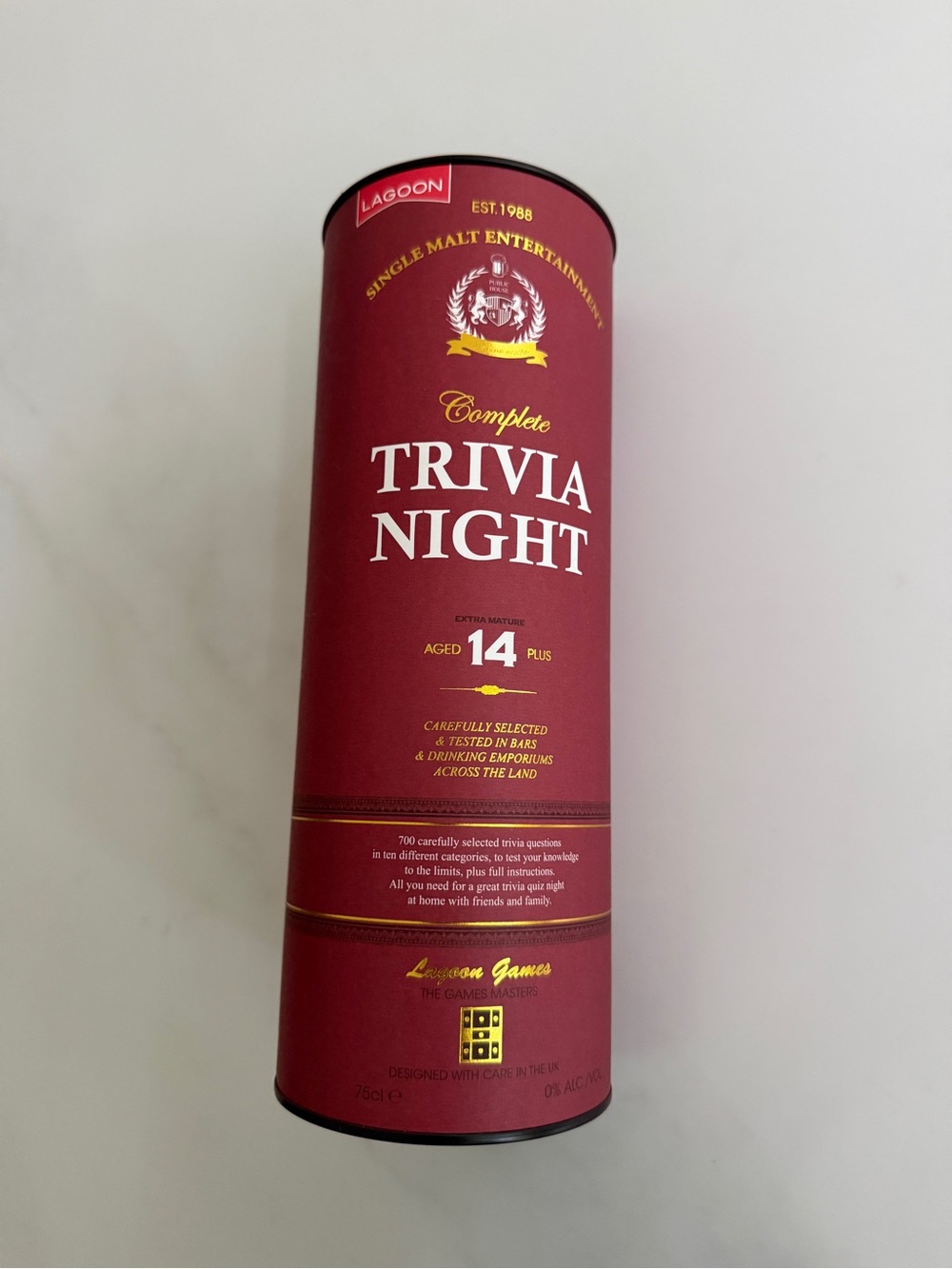 Lagoon Games Complete Trivia Night Whiskey Tube edition 700 questions New